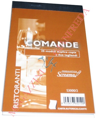 BLOCCO COMANDE 25 FOGLI 2 TAGLIANDI AUTORICALCANTI DOPPIA COPIA  E5910